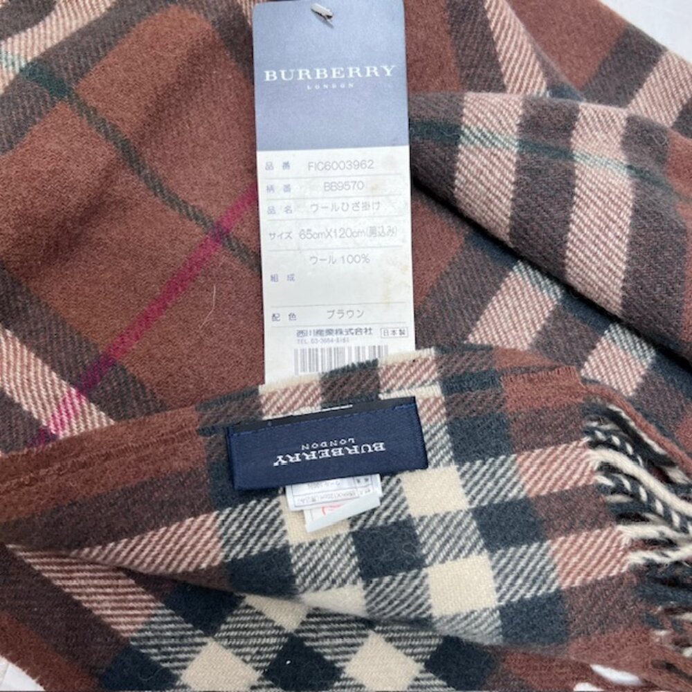 Tag On-Burberrys Scarf/Shawl 100% Lambwool Bugendy Plaid Embroid 50"x27" (18 - Picture 8 of 14